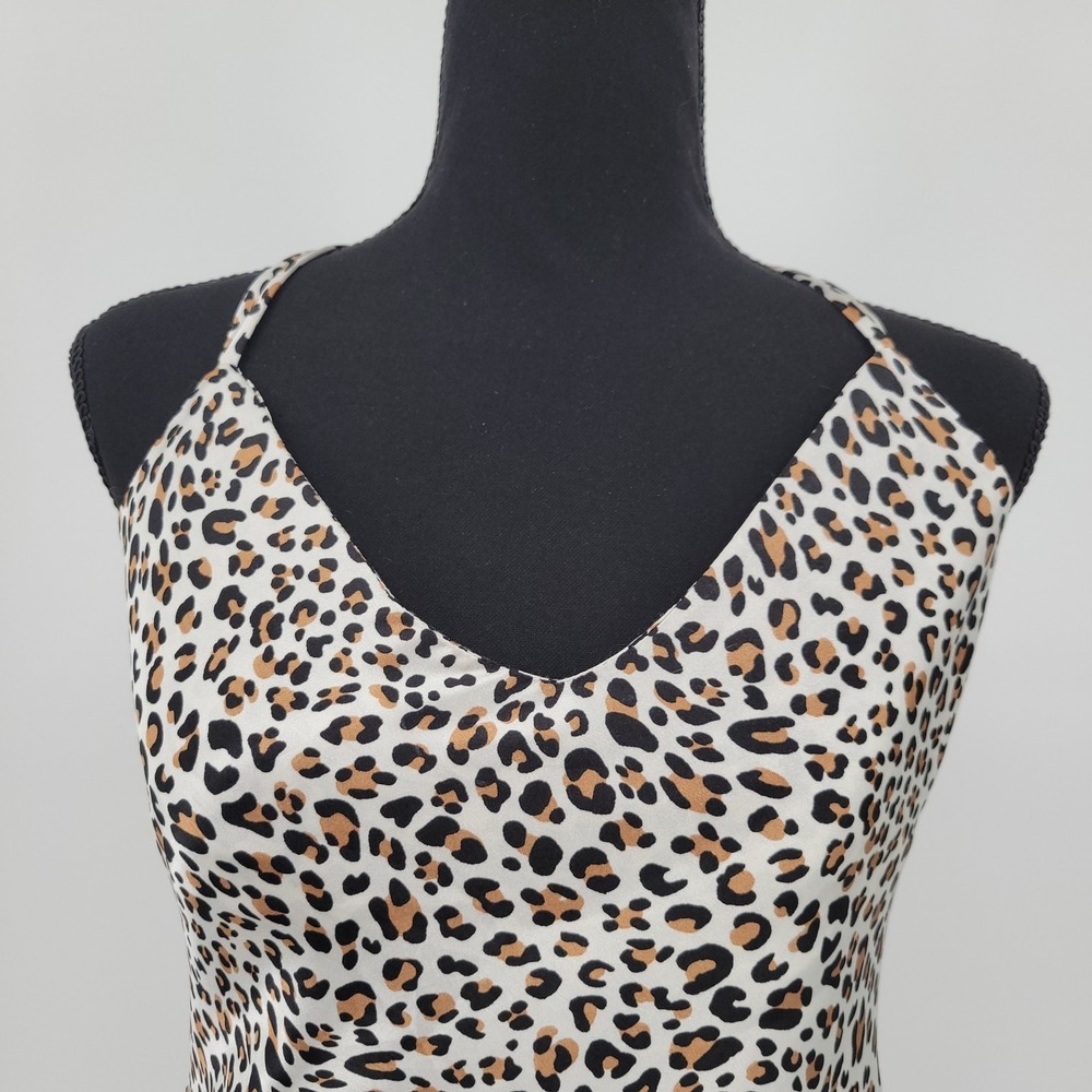 Everly Leopard Print Slip Midi Dress Womens Size L Cowl Back V-Neck Date Night - Picture 2 of 6